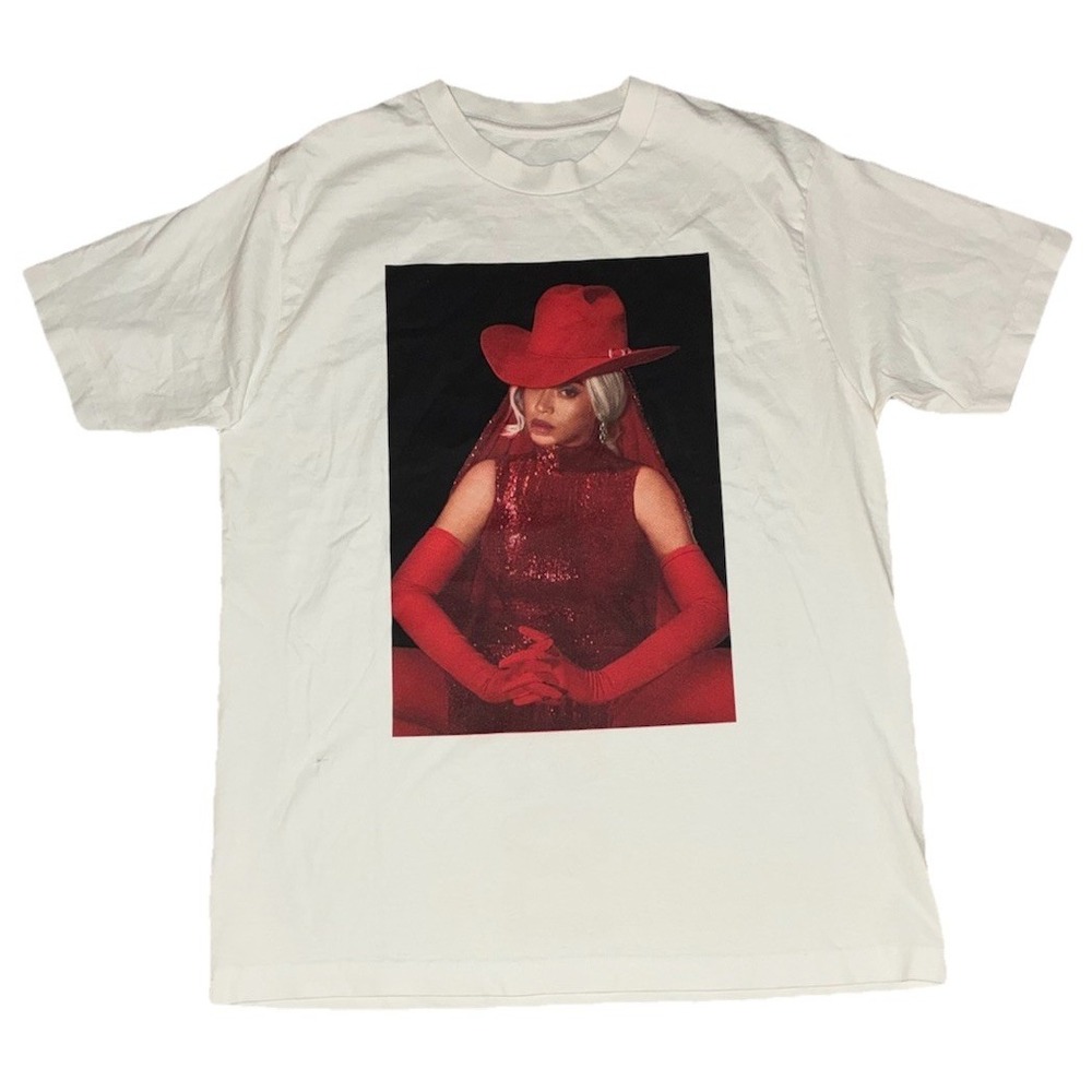Beyonce T Shirt M White Cowboy‎ Carter Tour Merch Los Angeles NEW *flaws